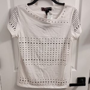 Peck&Peck White Studded Short Sleeve Tee SZ S